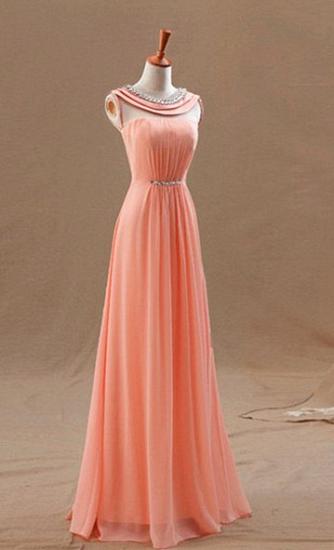 High Neck Long Peach Prom Dresses for Junior with Crystal Collar Sash Chiffon Popular Pretty Evening Gowns_1