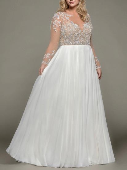 Romantic Plus Size A-Line Wedding Dress Bateau Satin Tulle Long Sleeve Bridal Gowns