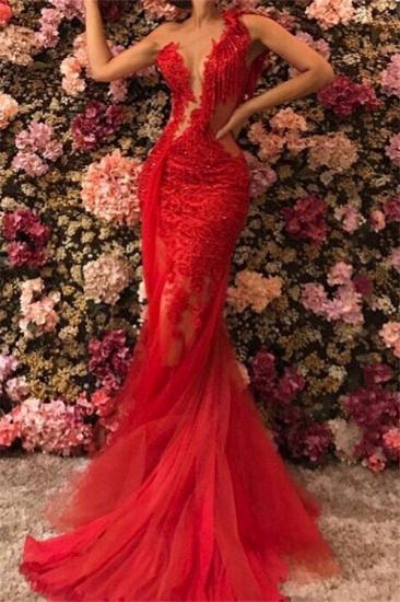 Chic One Shoulder Appliques Tulle Beading Mermaid Floor-Length Prom Dresses
