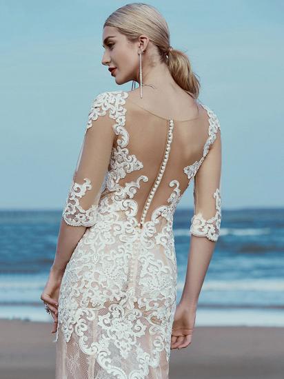 Wunderschönes Meerjungfrau-Hochzeitskleid mit U-Ausschnitt aus Spitze und Tüll mit halben Ärmeln und Sweep-Zug_6