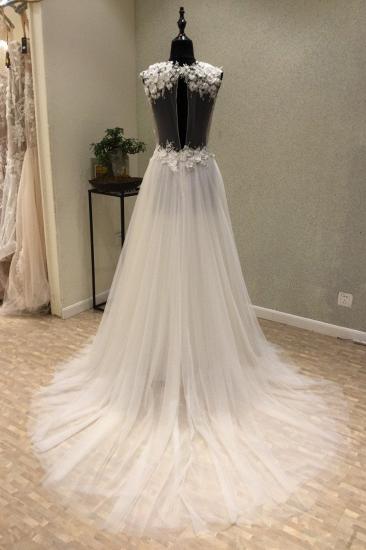 TsClothzone Stylish V-Neck Straps Tulle Wedding Dress Ruffles Appliques Bridal Gowns with Flowers On Sale_2
