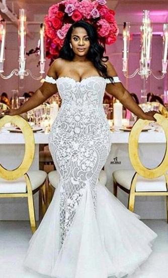 Off-the-shoulder Lace Mermaid Plus Size Wedding Dresses_1