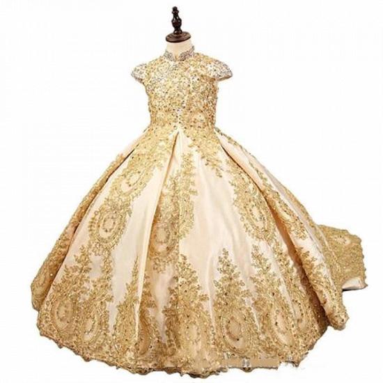 Gold Ball Gown Princess Flower Girl Dresses With Beads Little Girls Pageant Dresses