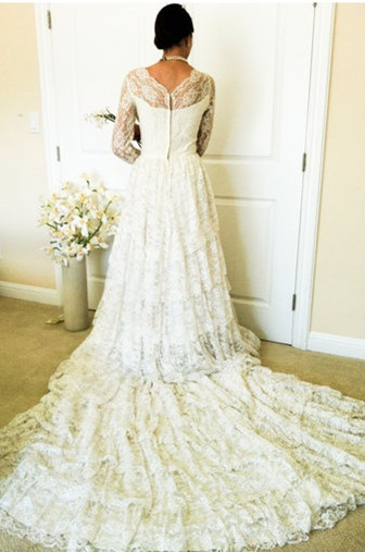 New Arrival Lace Long Sleeve Court Train Bridal Gowns Popular Custom Made Plus Size Wedding Dress_2