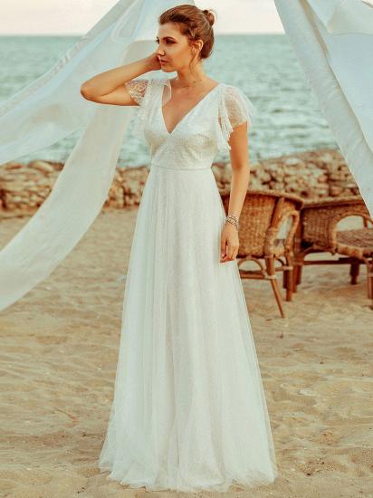 Affordable Sleeveless V Neck Chiffon Lace Zipper Wedding Dresses_1