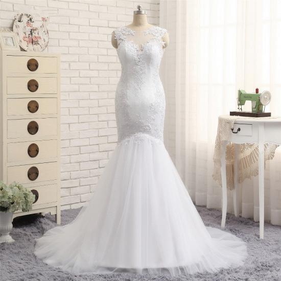 TsClothzone Glamorous Jewel Sleeveless Tulle Wedding Dresses White Mermaid Satin Bridal Gowns With Appliques On Sale_6