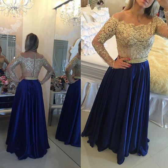 Latest Long Sleeve A-Line Prom Dress with Beading Lace Applique 2022 Evening Gown_1
