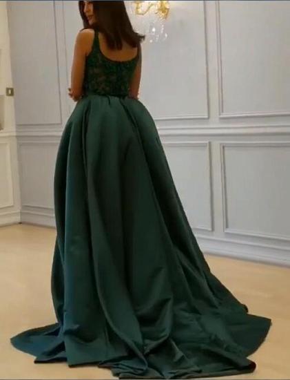 Elegant Dark Green Straps Long Evening Dresses | 2022 Crystal Sleeveless Prom Dress with Overskirt_3