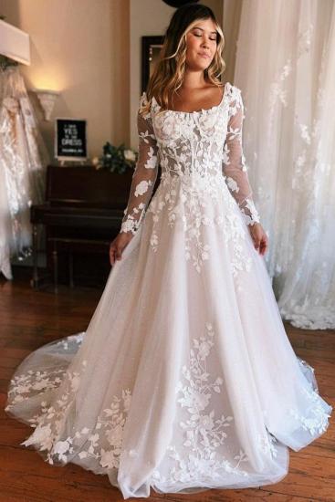 Beautiful wedding dresses A line with sleeves | Lace wedding dresses