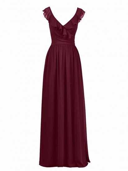 V-Neck Long Maxi Long Burgundy Bridesmaid Dress_1