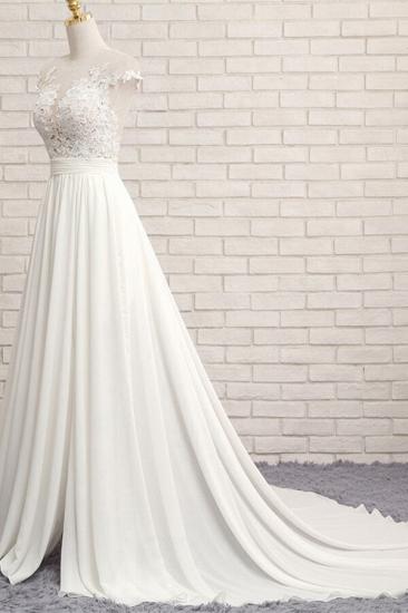 Elegantes ärmelloses Brautkleid aus Chiffon mit Applikationen | A-Linie Jewel White Brautkleider_4