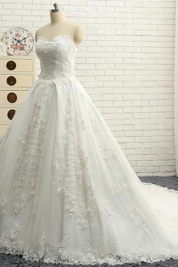 TsClothzone Glamorous Sweetheart A-line Tulle Wedding Dresses With Appliques White Ruffles Lace Bridal Gowns  Online_4