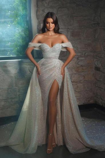 Luxus off Shoulder Sleeveless A Linie Glitter Wedding Dresses With Split