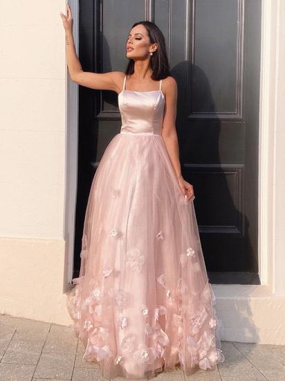 Beautiful pink strapless tulle floor lenth prom dress_5