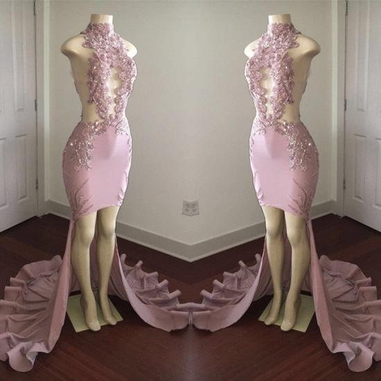 Modest High Neck Lace Appliques Prom Dress | Front Split Prom Dress_5
