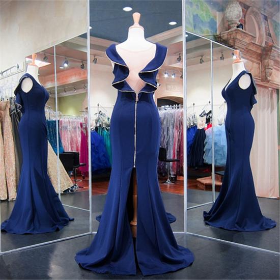 Dark Navy V-Neck Mermaid Prom Dresses 2022 Split Sexy Evening Gowns with Zipper_4