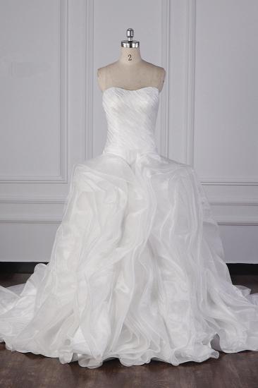 TsClothzone Stilvolles trägerloses weißes Brautkleid aus Organza mit Rüschen und ärmellosen Brautkleidern im Angebot