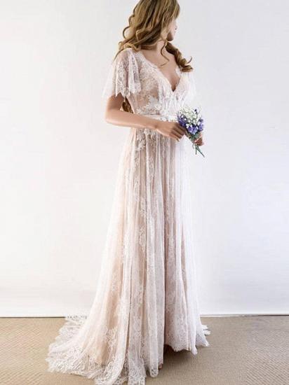 Unique Lace Half Sleeves Boho Wedding Dress | Chic Summer Beach Bridal Gowns_4
