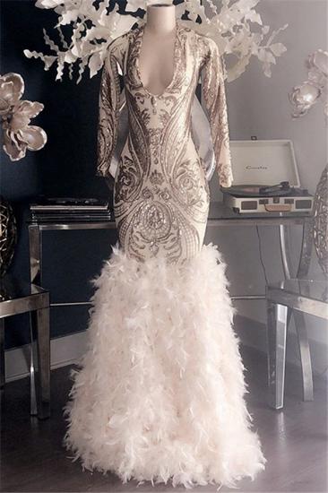 Glamouröse Applikationen Pelz V-Ausschnitt mit langen Ärmeln Mermaid Prom Dresses
