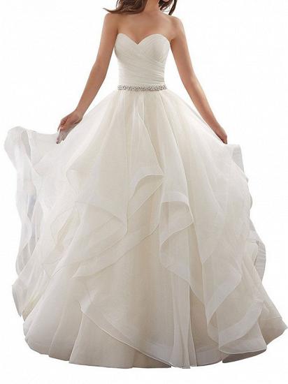 Plus Size A-Line Wedding Dresses Sweetheart Organza Strapless Bridal Gowns with Chapel Train_1
