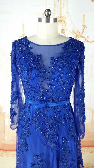 A-Line Long Sleeve Blue Mother of the Bridal Dresses Latest Beading Tulle Mother Dress_6