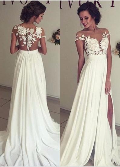 Elegant Lace Appliques Wedding Dress Long Chiffon Split_2