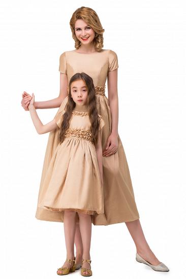 HAZEL | A-line Satin Jewel Short Sleeves Knee Length Mother Daughter Dresses_1