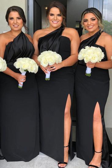 Fit One-shoulder Split Black Bridesmaid Dress | Backless Fitted Formal Prom Dresses_2