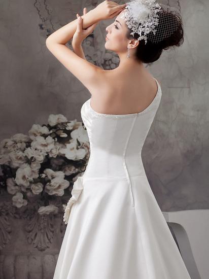 A-Line Wedding Dress One Shoulder Satin Spaghetti Strap Bridal Gowns with Sweep Train_5