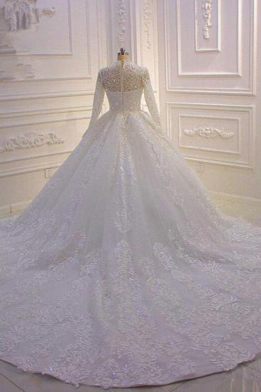 Sparkle Lace Ball Gown High Neck Tull Long Sleeves Wedding Dress_2