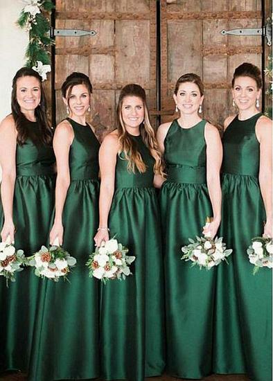 Elegant Satin Jewel Dark Green Long A-line Bridesmaid Dress_1