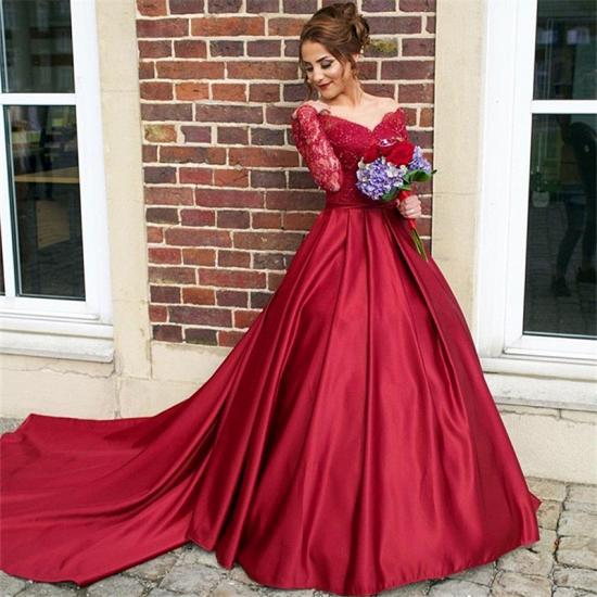 Off The Shoulder Long Sleeve Evening Dresses Dark Red V-neck Pretty 2022 Wedding Dresses_5