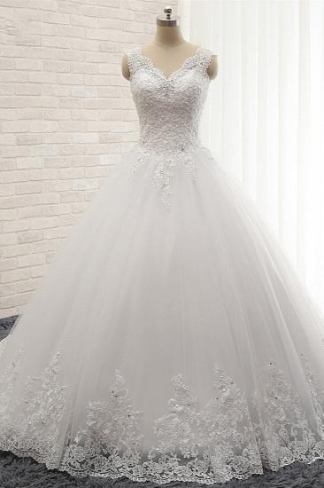 TsClothzone Chic Straps V-Neck Tulle Lace Wedding Dress Sleeveless Appliques Beadings Bridal Gowns On Sale