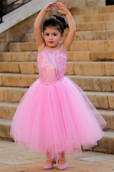 Pretty Pink Crystal Flower Girl Dresses | 2022 Open Back Pageant Dress with Detachbale Skirt