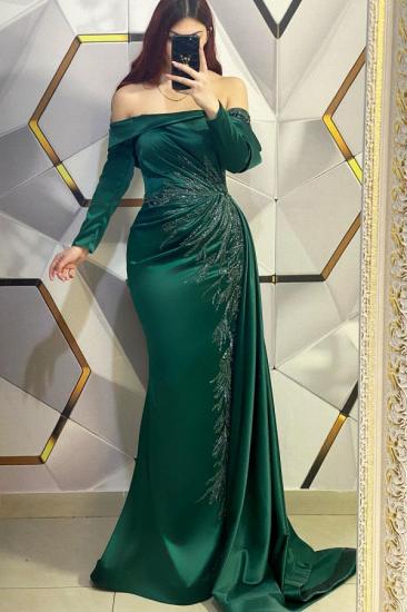Dark Green Long Evening Dresses | prom dresses with sleeves
