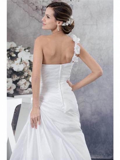 A-Line Wedding Dress One Shoulder Satin Spaghetti Strap Bridal Gowns with Court Train_5