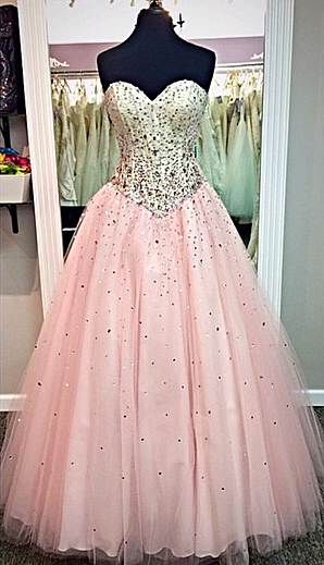 Sweetheart Pink Ball Gown Prom Dresses with Crystals Beadings 2022 Long Cute Evening Dresses in High Quality