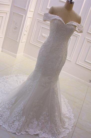 Sweetheart Lace Appliques Off-the-Shoulder Detachable Train Wedding Dress_4