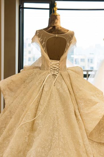 Elegant Illusion neck Cap Sleeve Appliques Tulle A-line Princess Wedding Dress_7
