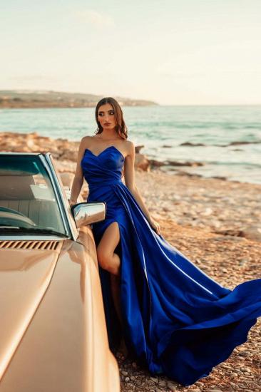 Charming Royal Blue Long Evening Dress with Side Slit Sleeveless Satin Party Dress_1