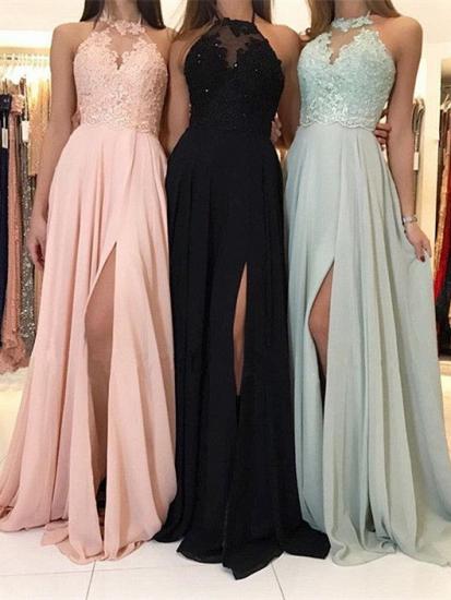 Elegant Halter Lace Evening Dress | 2022 Long Chiffon Prom Dress With Slit