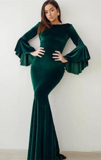 Glamorous Emerald Green Mermaid Velvet Prom Dresses Online | Flare Sleeve Vintage Evening Dresses