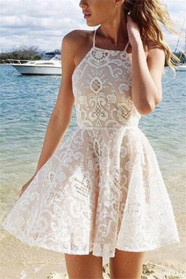 Elegant A-Line Lace Homecoming Dresses | 2022 Halter Short Hoco Dress_1