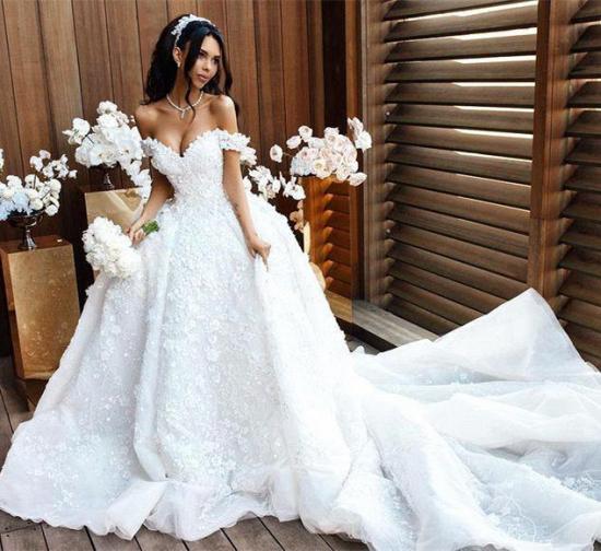 Off The Shoulder Appliques Luxury Wedding Dresses Princess Ball Gown Sexy Bride Dress_4