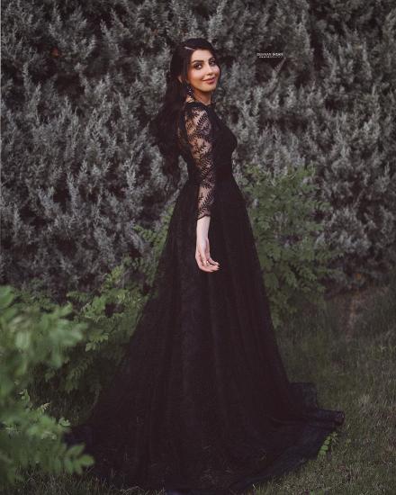 Black Long Sleeves Aline Wedding Maxi Dress_2