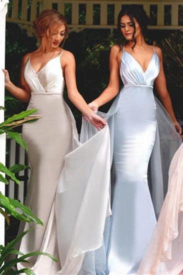 Sexy Spaghetti Straps Stretch Satin Prom Gowns Mermaid Chiffon V-neck Evening Dresses 2022_1
