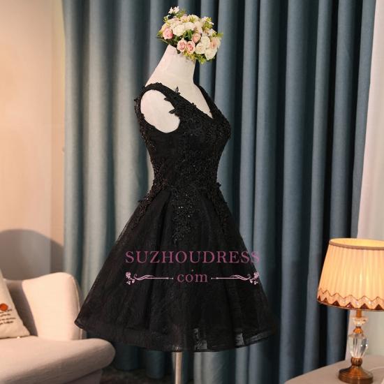 Little Black Short Homecoming Dress | Appliques Hoco Dresses with Beads_1