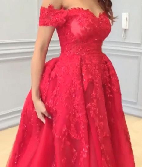 Rote schulterfreie Spitzen-elegante Abendkleider | 2022 A-Linie Abschlussballkleider_4