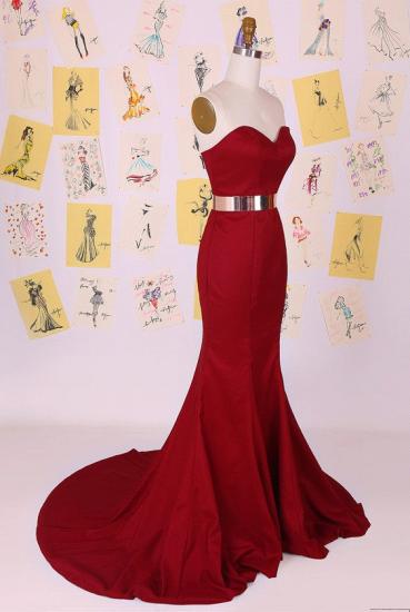 Einfaches rotes Schatz-Party-Kleid mit goldener Schärpe Meerjungfrau Sexy Reißverschluss-Abschlussballkleid
