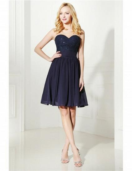 Strapless Navy Blue Lace Top Short Bridesmaid Dress_4